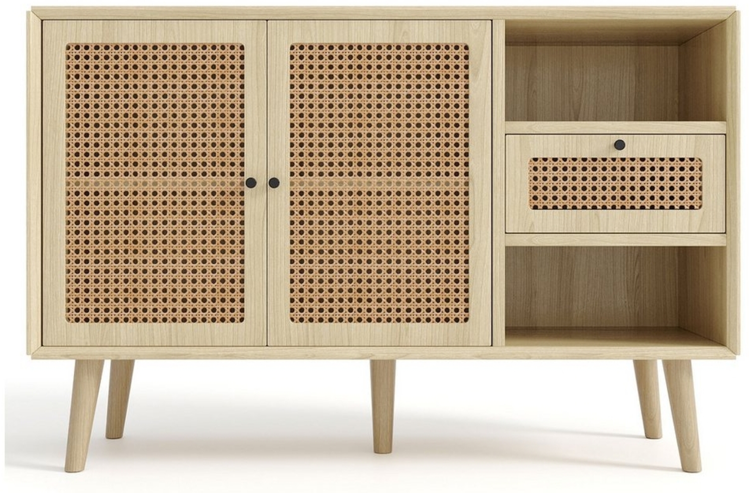 Tongtong Sideboard verstellbare Ablagen,Eiche,120x 40x80cm, Kommode mit 1 Schubladen und 2 Magnetische Türen Bild 1