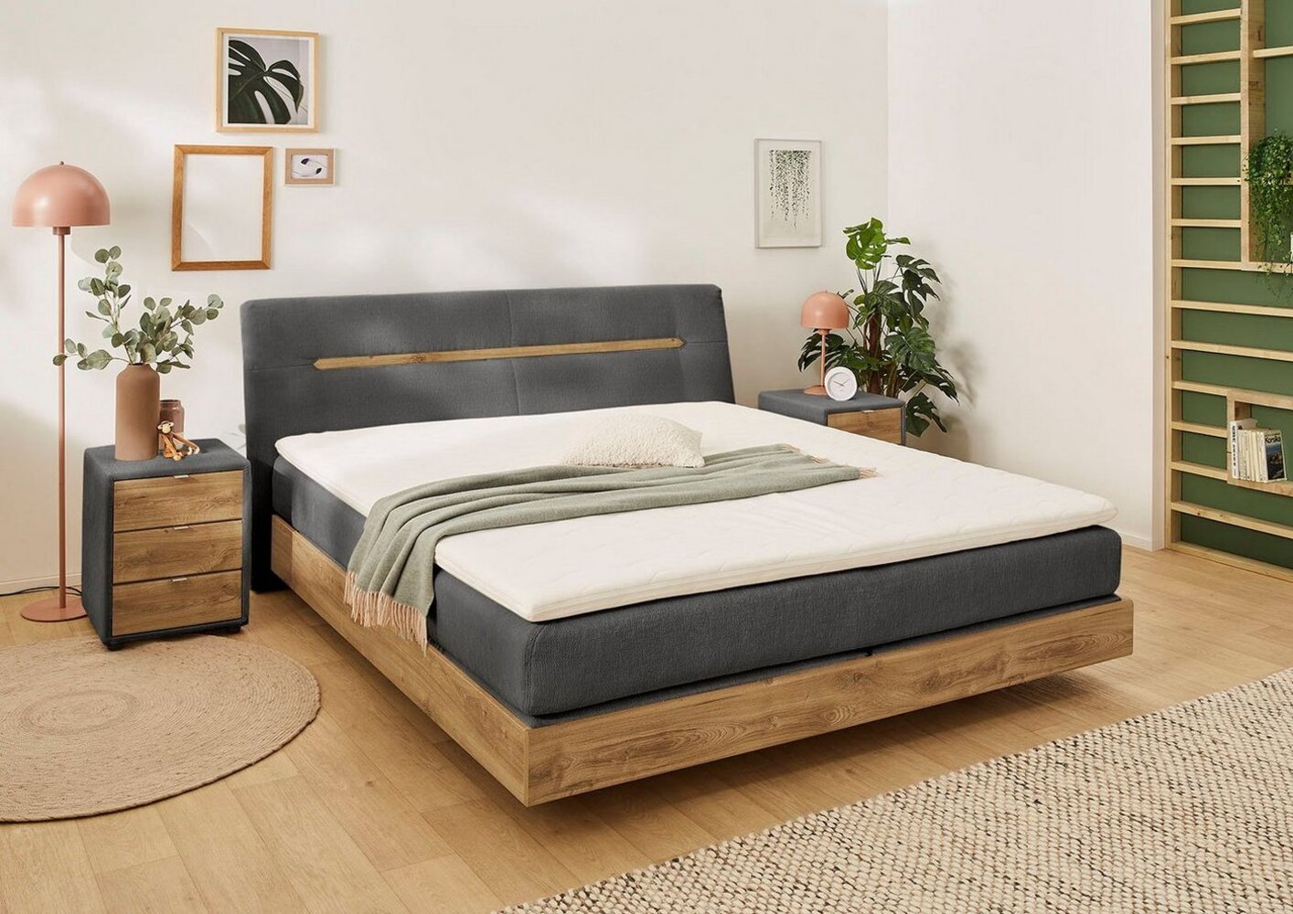 Jockenhöfer 'Hetty' Boxspringbett, 180x200 cm, Chenille Dunkelgrau Bild 1