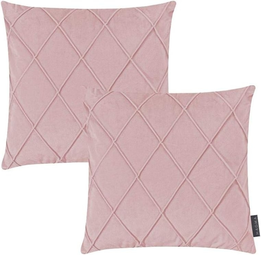 MAGMA Kissenhüllen NOBLESS samtig weich kuschelig einfarbig Rautenmuster - ca. 40x40 cm - 2er Set altrose Bild 1