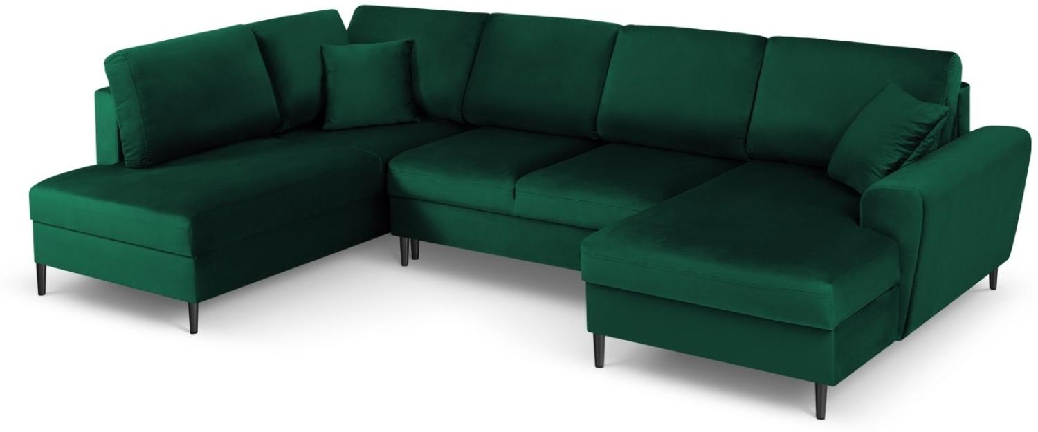 Micadoni 7-Sitzer Samtstoff Panorama Sofa Links mit Box und Schlaffunktion Moghan | Bezug Bottle Green | Beinfarbe Black... Bild 1