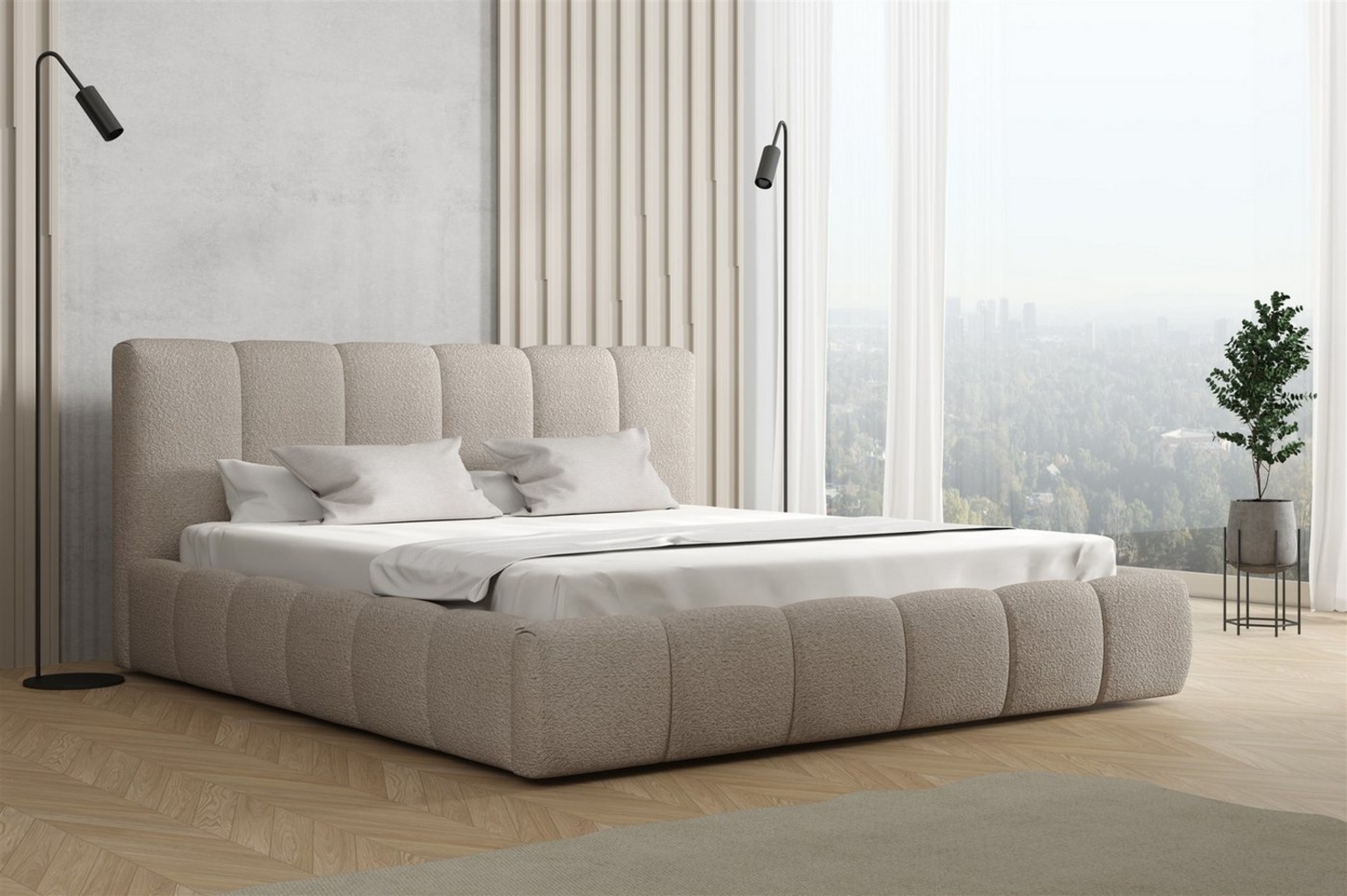 Polsterbett Doppelbett GIULIA 200x200cm Stoff Freya Cappuccino Bild 1