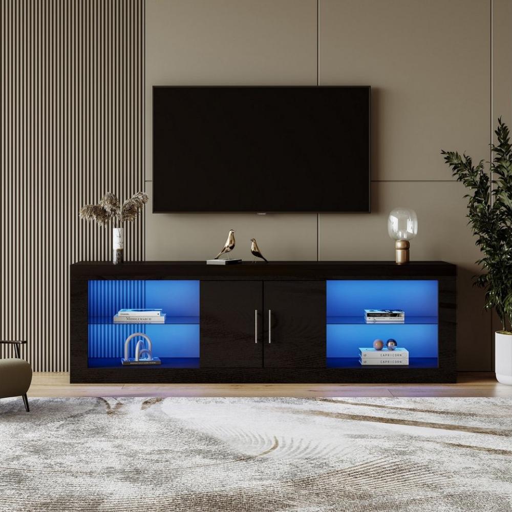 OKWISH TV-Schrank Lowboard Fernsehtisch (16-Farben-LED,Bluetooth-Steuerung,geräuschlose Scharniere) mit LED-Beleuchtung, TV-Ständer für 60"-Fernseher, 140*50*35cm Bild 1