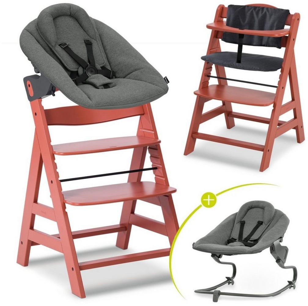 Hauck Hochstuhl Alpha Plus Cork Newborn Set - Dark Grey, Holz Babystuhl ab Geburt inkl. Aufsatz für Neugeborene & Sitzauflage Bild 1