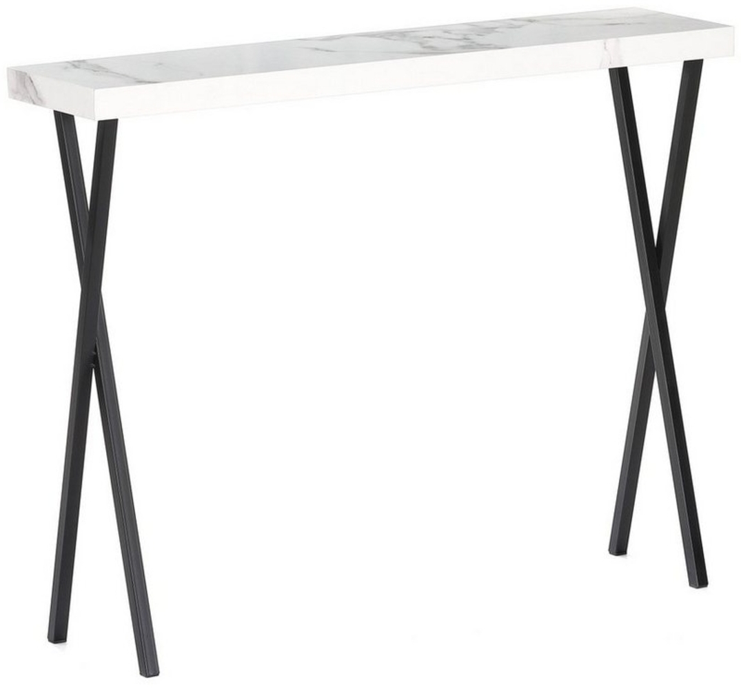 Wohnando Couchtisch Konsolentisch "Apollo", 100x25x80cm weißes Mamordekor, Flurtisch, schwarz Metallbeine, Ablagetisch Flur, Wohnzimmer Sideboard Bild 1