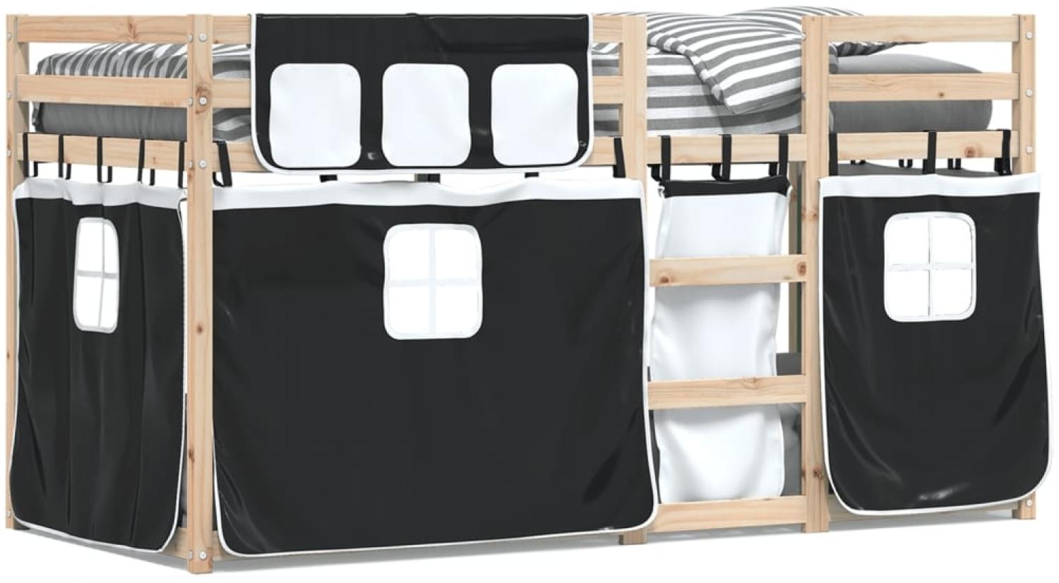 vidaXL Etagenbett mit Vorhängen Weiß & Schwarz 80x200 cm Kiefernholz 3283898 Bild 1