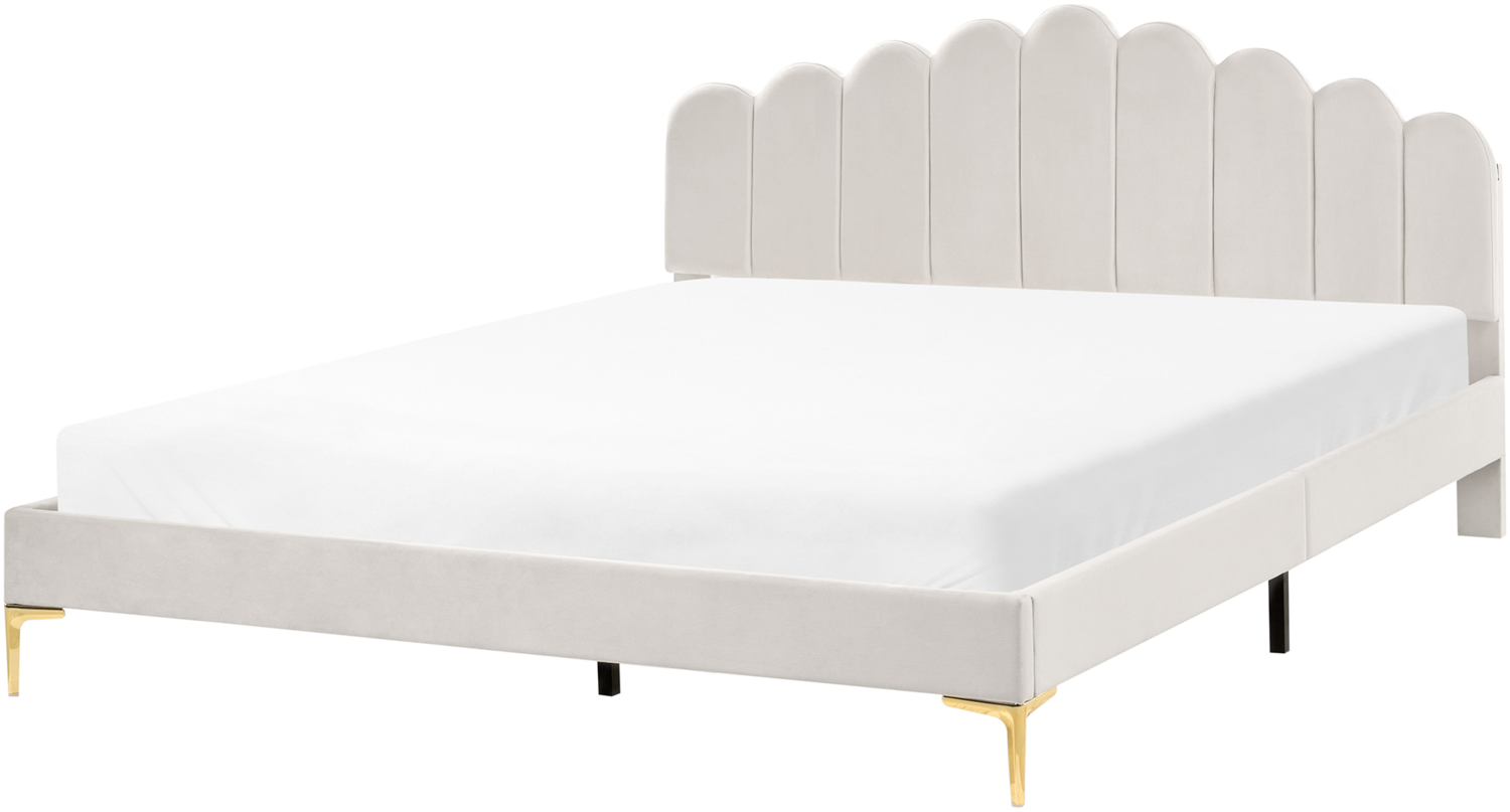 Bett mit Lattenrost Samtstoff SAUVIAN 180 x 200 cm Cremeweiß Bild 1