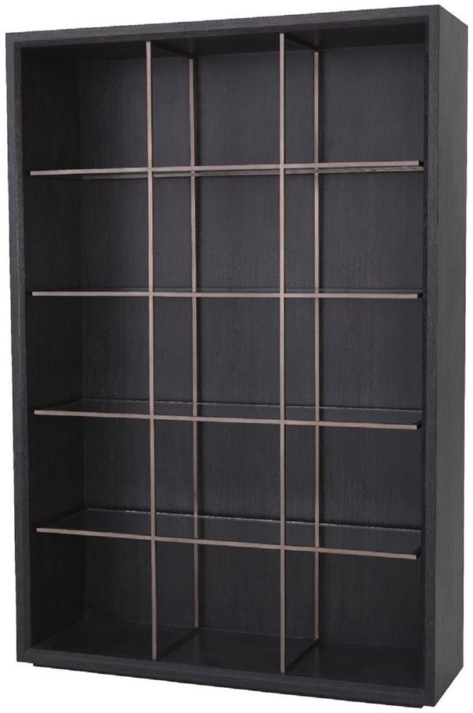 Casa Padrino Luxus Regalschrank mit 4 Glasregalen Anthrazitgrau / Kupferfarben 150 x 46 x H. 221,5 cm - Bücherschrank - Wohnzimmerschrank - Büroschrank - Luxus Schrank Bild 1