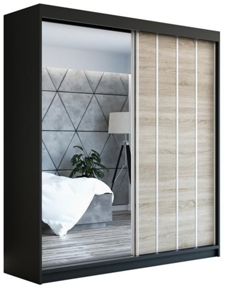 Schwebetürenschrank GLIDE 2-türig Schrank 180 cm (mit Spiegel) Farbe: Schwarz, sonoma Bild 1