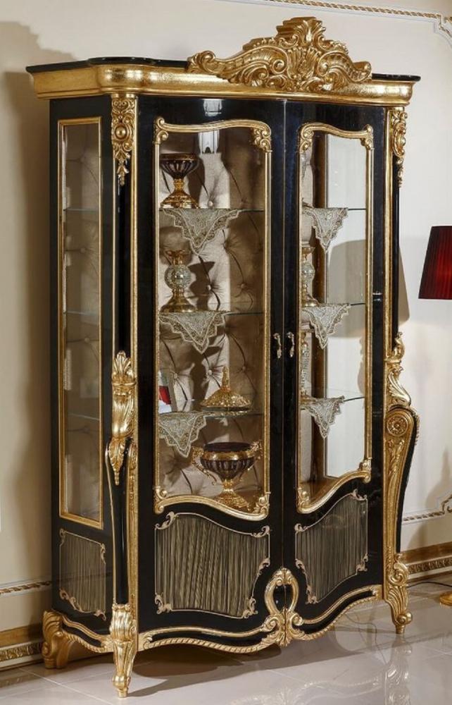 Casa Padrino Luxus Barock Vitrine Schwarz / Gold - Prunkvoller Massivholz Vitrinenschrank mit 2 Glastüren und 3 Glasregalen - Barock Möbel - Edel & Prunkvoll Bild 1