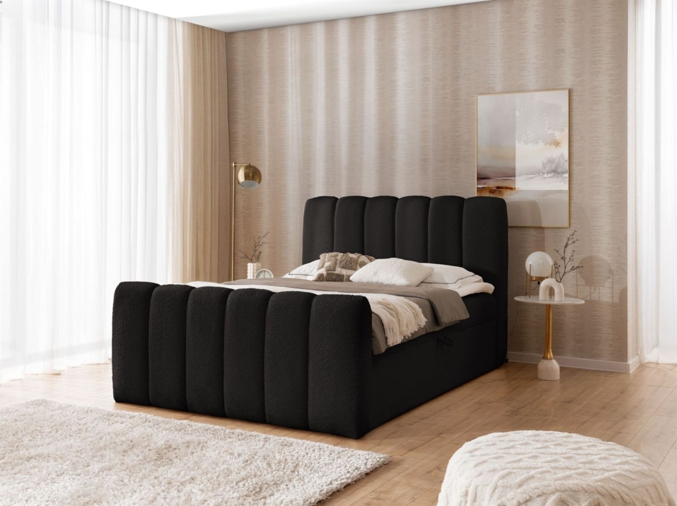 Boxspringbett Schlafzimmerbett DENIS PREMIUM 200x200cm Stoff Catch Me Schwarz Bild 1