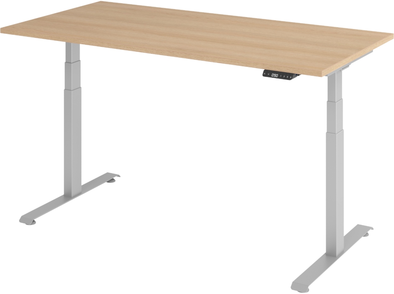 bümö höhenverstellbarer Schreibtisch 160x80 cm in Eiche, Gestell silber - Höhenverstellbar Elektrisch Stehpult mit 3-fach Speicher, Computertisch, Ergonomischer Steh-Sitz Tisch, Bürotisch, LXK65-16-E-S Bild 1