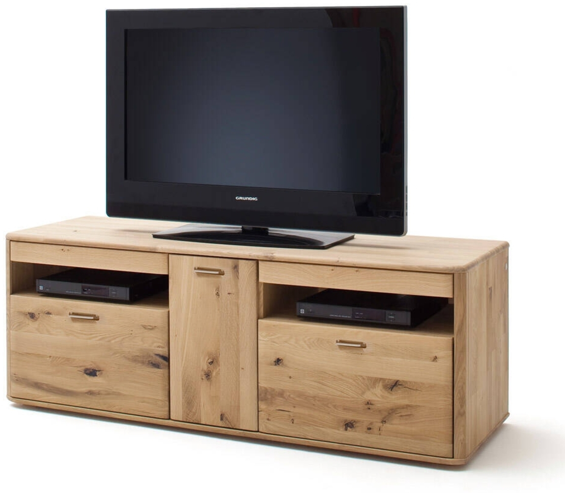 Wohnzimmer Wohnwand TV-Lowboard ROSARIO-05 aus Balkeneiche Bianco massiv - B/H/T: 156/58/50cm Bild 1