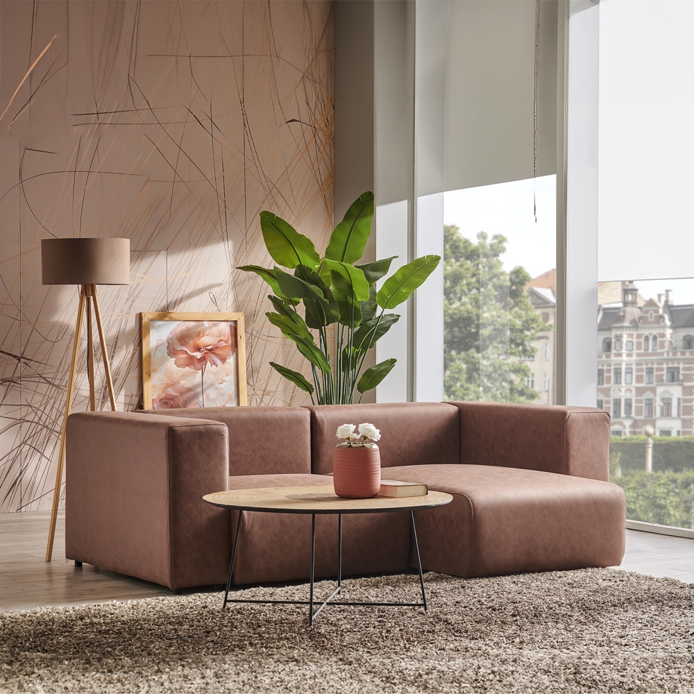 Sofa Suldal 2-Sitzer mit Longchair Wildlederimitat Hellbraun [en. casa] Bild 1