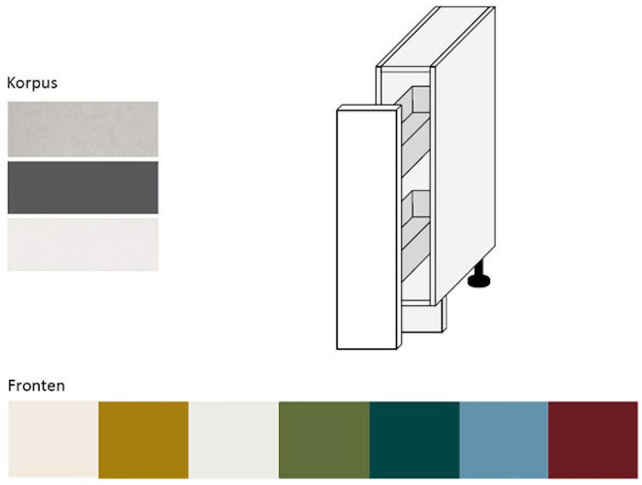 Küchenschrank Unterschrank 15cm Korpus- & lackierte Frontfarbe wählbar (RI-D15/kargo) Bild 1