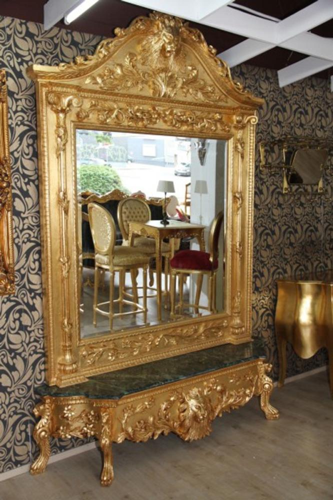 Casa Padrino Luxus Barock Spiegelkonsole Gold Lion - Luxus Wohnzimmer Möbel Konsole mit Spiegel Löwenkopf Bild 1