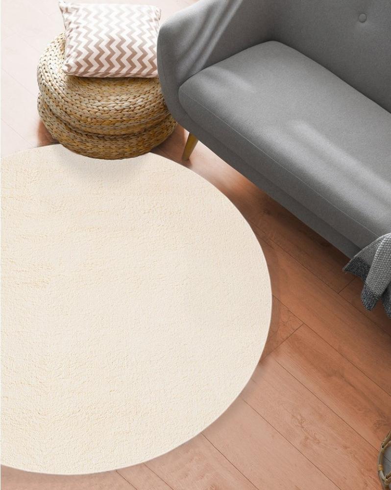 the carpet Relax Moderner Flauschiger Kurzflor Teppich, Anti-Rutsch Unterseite, Waschbar bis 30 Grad, Super Soft, Felloptik, Creme, 200 x 200 cm Rund Bild 1