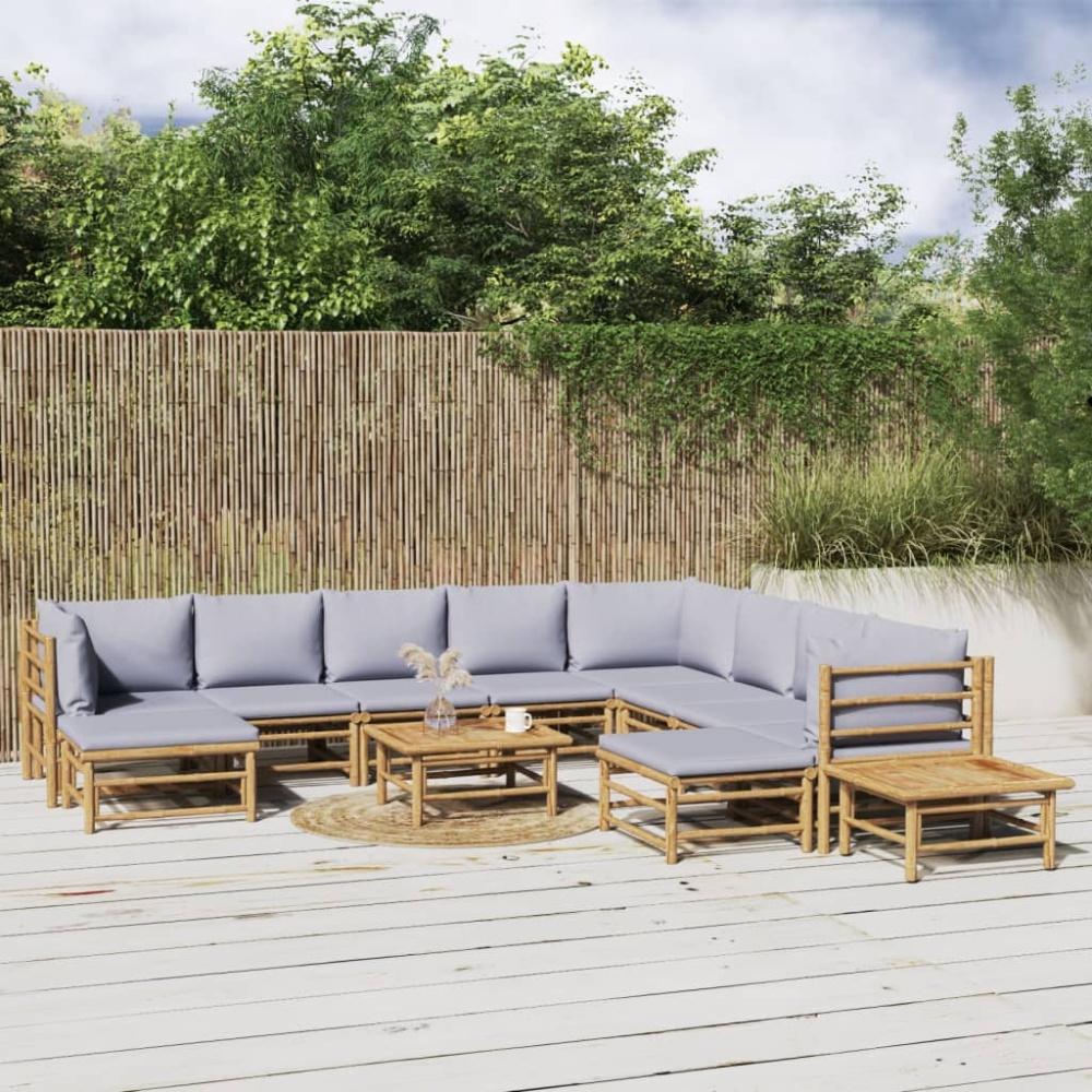 vidaXL 12-tlg. Garten-Lounge-Set mit Hellgrauen Kissen Bambus 3155099 Bild 1