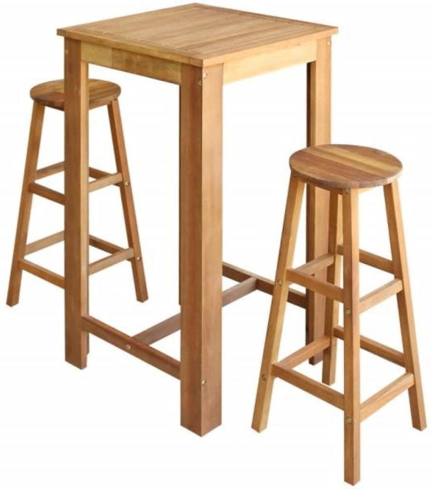 vidaXL Bartisch und Hocker-Set 3-tlg. Akazienholz Massiv Bild 1