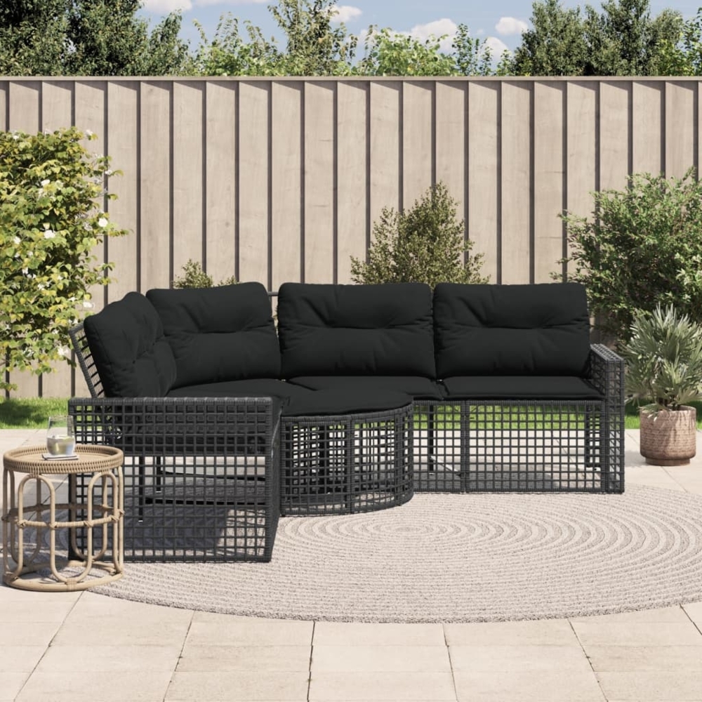 vidaXL Gartensofa in L-Form mit Kissen und Fußbank Schwarz Poly Rattan 365893 Bild 1