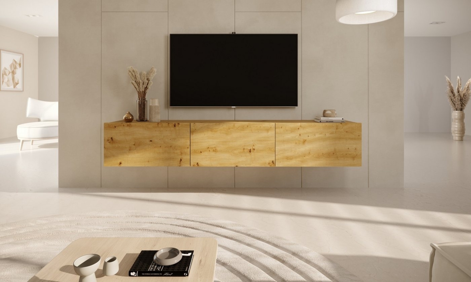 Bjird Lowboard TV-Schrank "Dallas" Hängendes TV-Board mit Push-to-Open Fronten 180 cm, Modernes TV-Möbel mit Kabeldurchlass und Soft-Close-System Bild 1