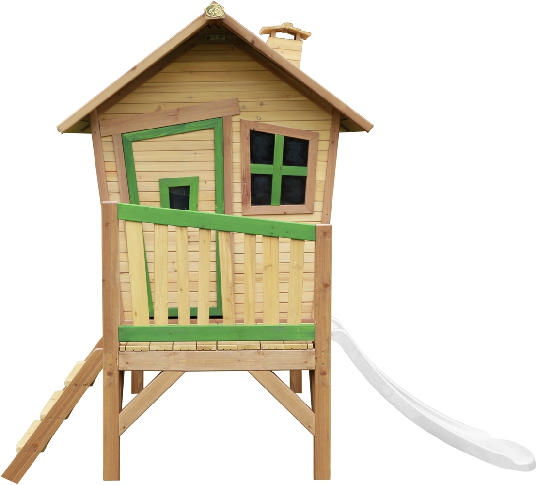 AXI Spielhaus Robin mit weißer Rutsche Stelzenhaus in Braun & Grün aus FSC Holz für Kinder | Braun, grün, weiß | Holz | 177 cm Bild 1