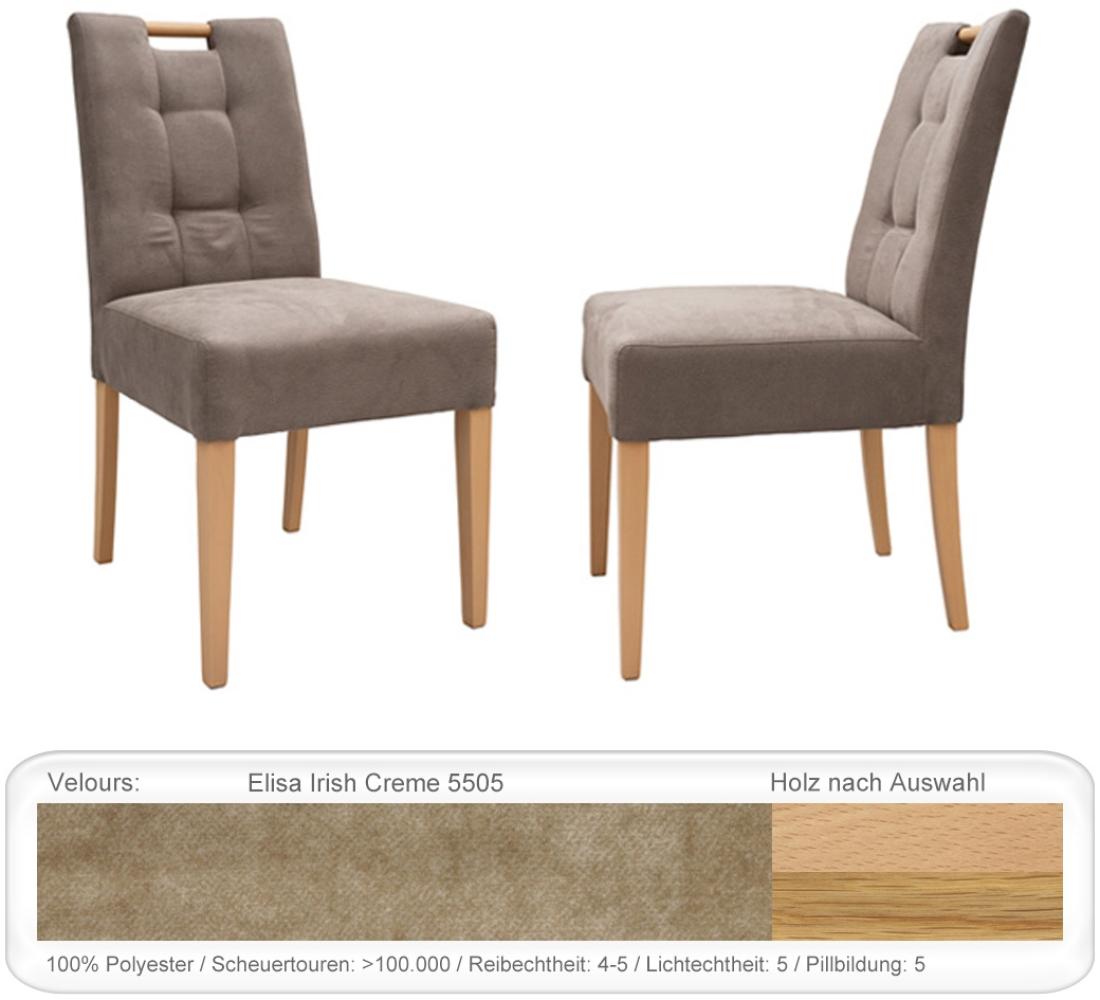 Stuhl Agnes 1 mit Griff Varianten Polsterstuhl Massivholzstuhl Buche natur lackiert, Elisa Irish Creme Bild 1