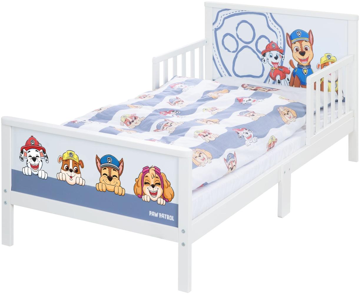 roba Kinderbett Paw Patrol inkl. Bettwäsche & Lattenrost - Kleinkinderbett & Montessori Themenbett aus Holz - Motiv der Zeichentrick Serie - Weiß / Blau, 70 x 140 cm Bild 1