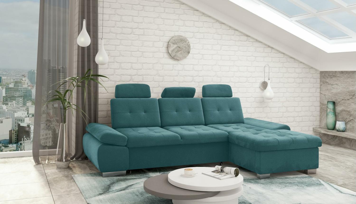 Stylefy Carlota Ecksofa Türkis Velours Bild 1