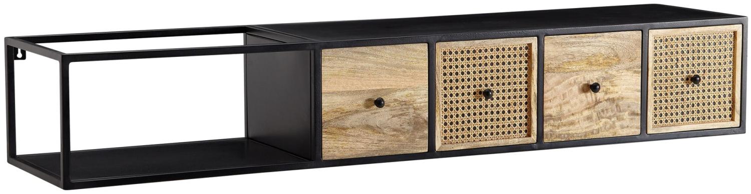 Kadima Design Lowboard Hängend Mango Massivholz/Metall, "Tv"-Schrank, Schubladen & Rattan-Fronten. 150x35x25 cm Bild 1