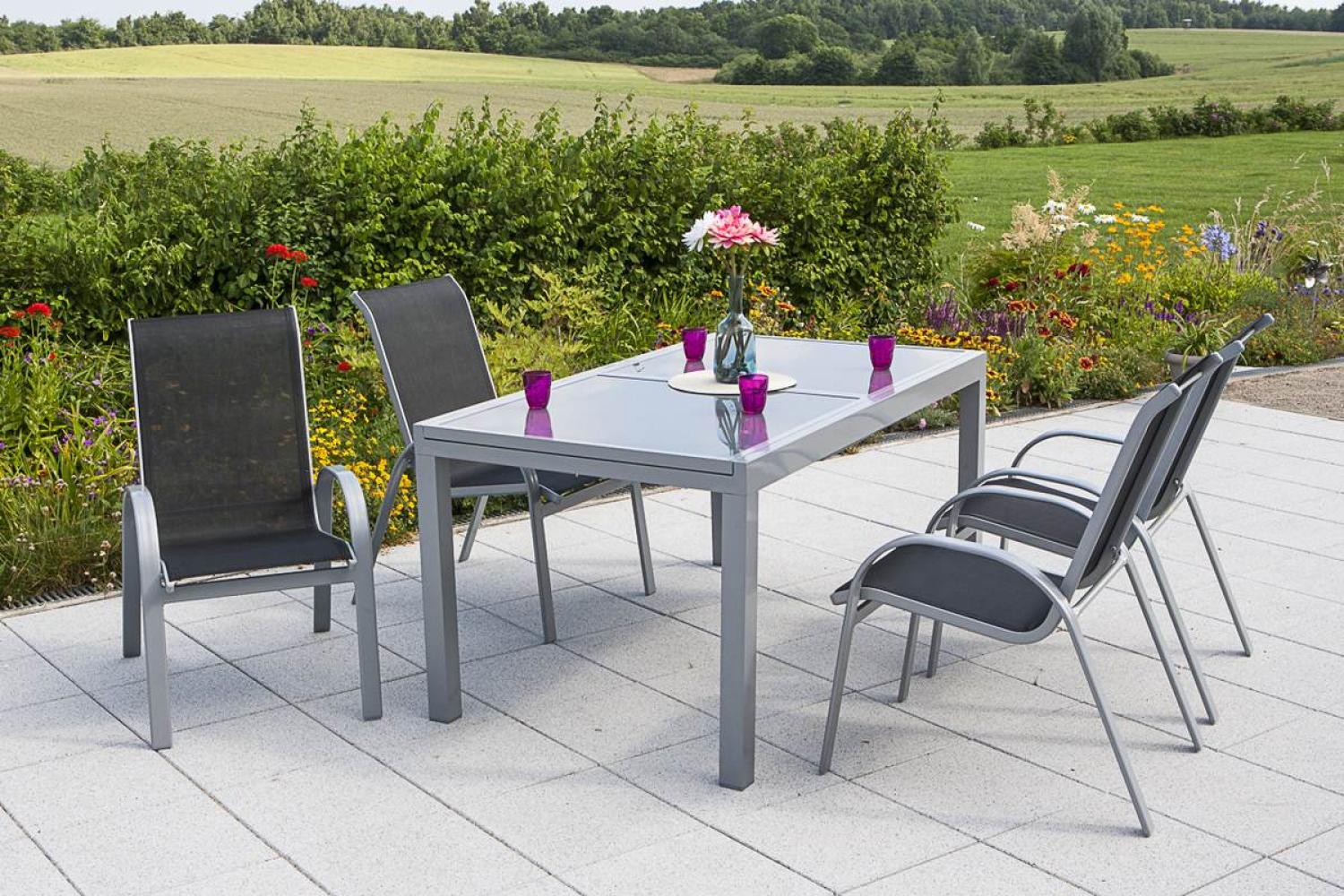 YOURSOL by Merxx Gartenmöbel Set Amalfi für 4 Personen mit Ausziehtisch, Aluminium Stapelstühle Bild 1