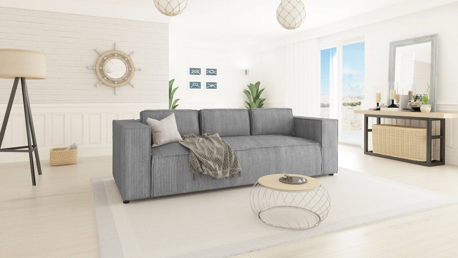 S-Style Möbel 3-Sitzer Sofa Renne aus Cord mit weichem Sitz, 1 Teile, mit Wellenfederung Bild 1