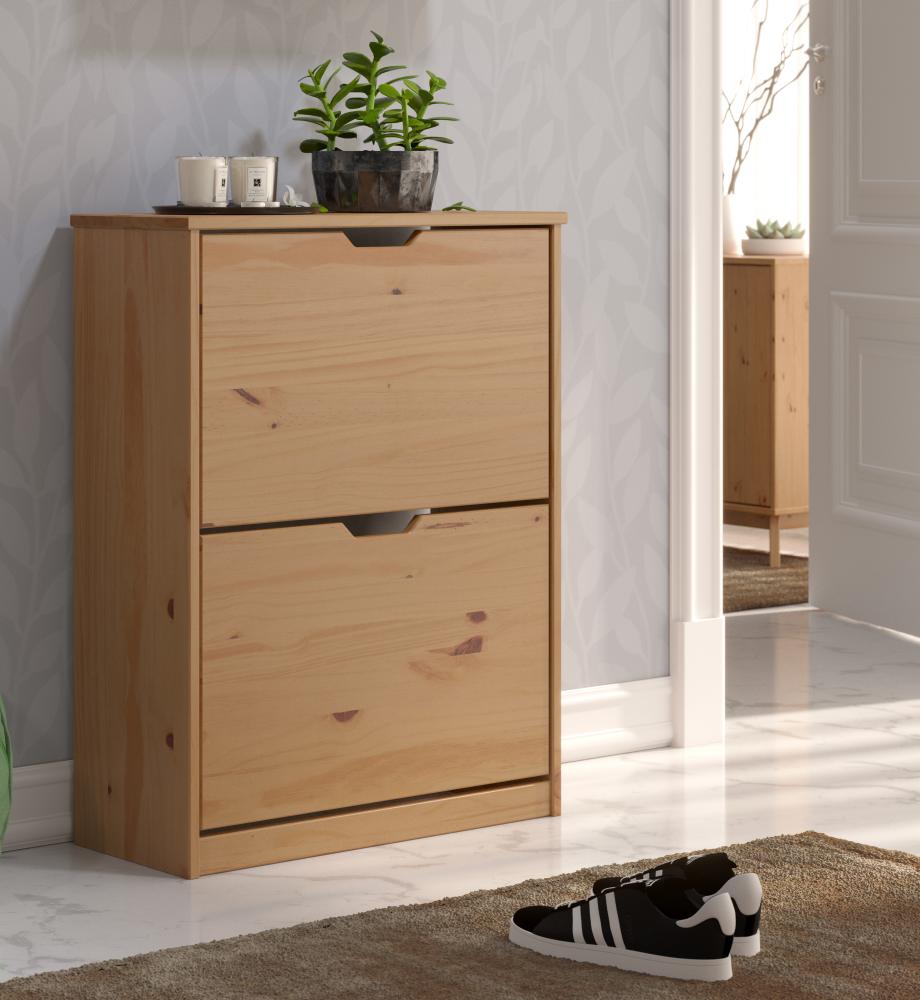 Inter-Furn Mestre - Garderobe Schuhschrank - Massivholz Kiefer, Honigfarben lackiert - B/H/T: 60 / 78 / 25 cm Bild 1