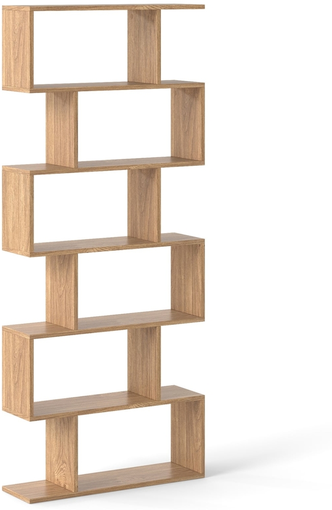 Bücherregal mit 6 Ebenen S-Form Standregal Freistehender Raumteiler Büroregal Natur Bild 1