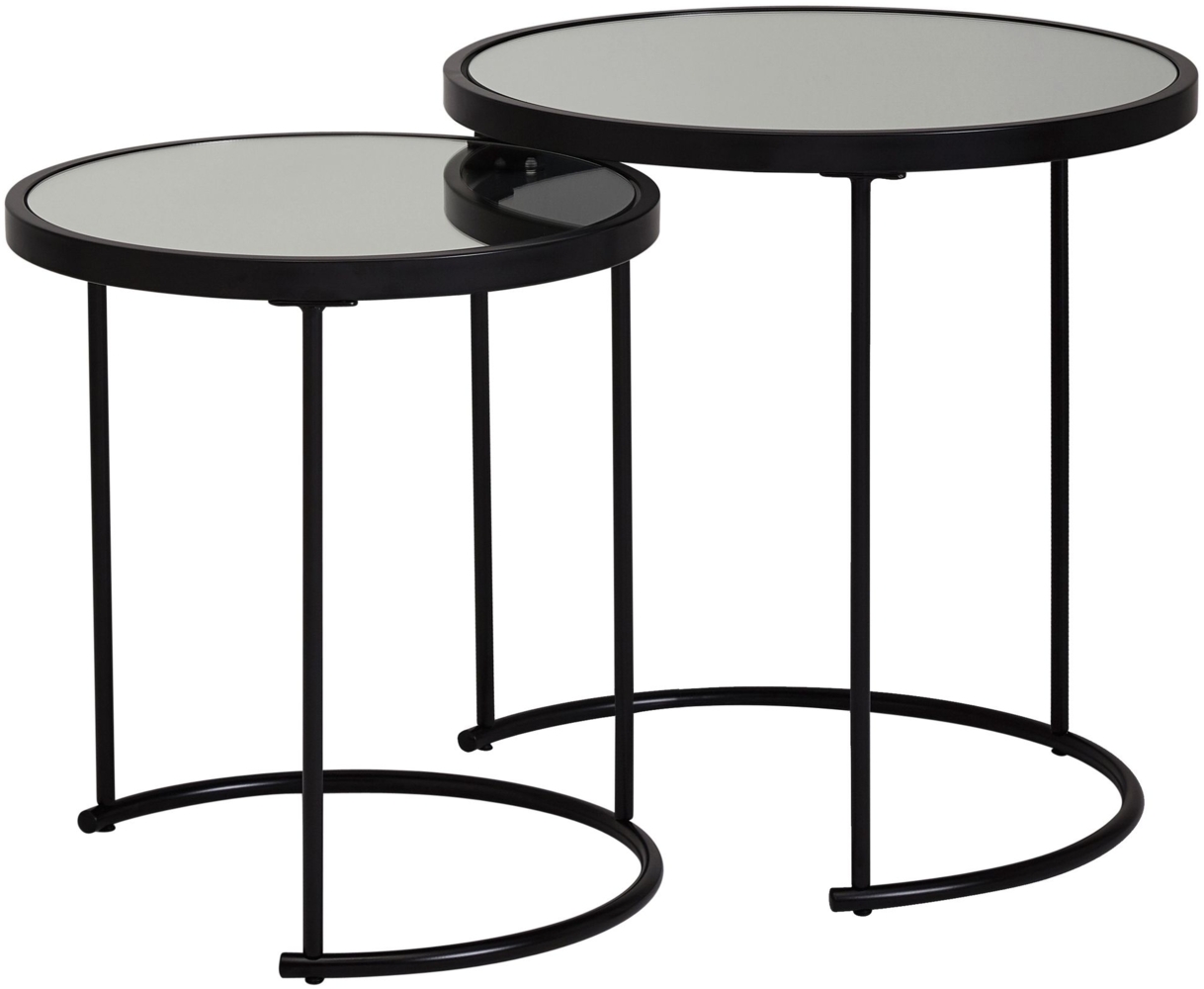 Design Beistelltisch Rund Ø 50/42 cm - 2 teilig Schwarz mit Spiegel Glas, Wohnzimmertisch 2er Set, Satztisch verspiegelt, Couchtisch Bild 1