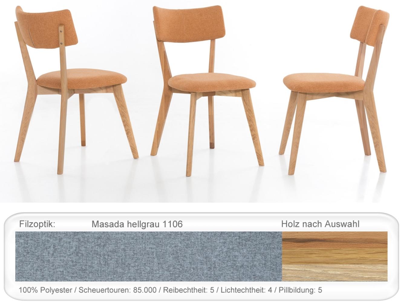 Holzstuhl Norina 32 Polsterstuhl Varianten Esszimmerstuhl Küchenstuhl Eiche bianco geölt, Masada hellgrau Bild 1