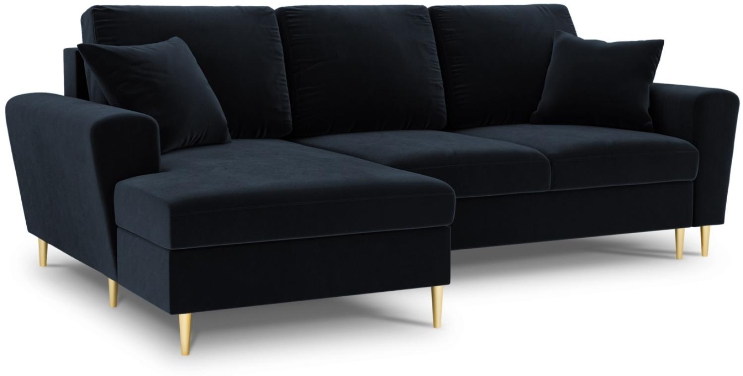 Micadoni 4-Sitzer Samtstoff Ecke links Sofa mit Bettfunktion und Box Moghan | Bezug Dark Blue | Beinfarbe Gold Metal Bild 1