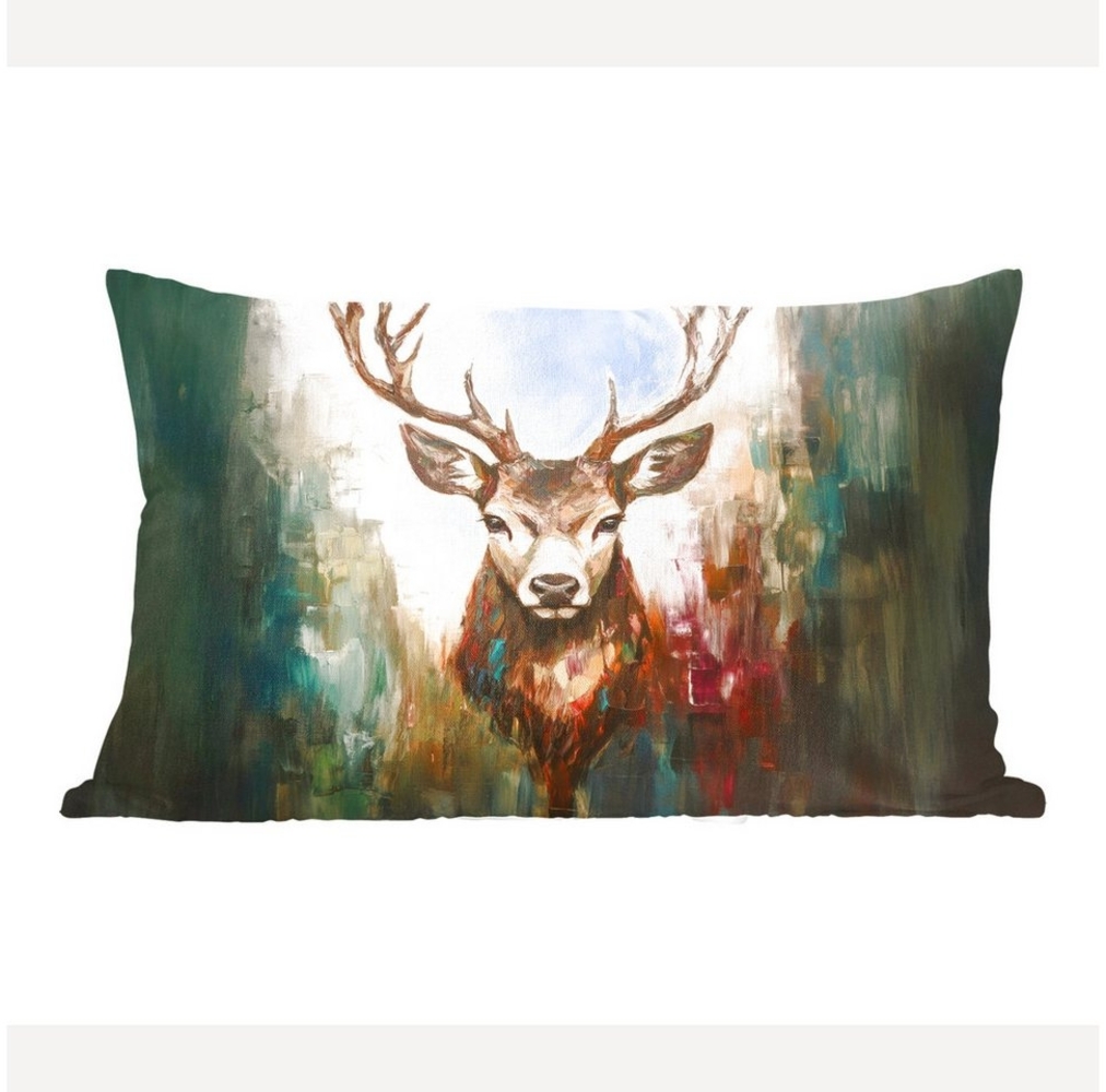 MuchoWow Dekokissen Hirsch - Gemalt - Geweih - Braun, Zierkissen mit Füllung für Wohnzimmer, Sofakissen, 40x40 cm Bild 1