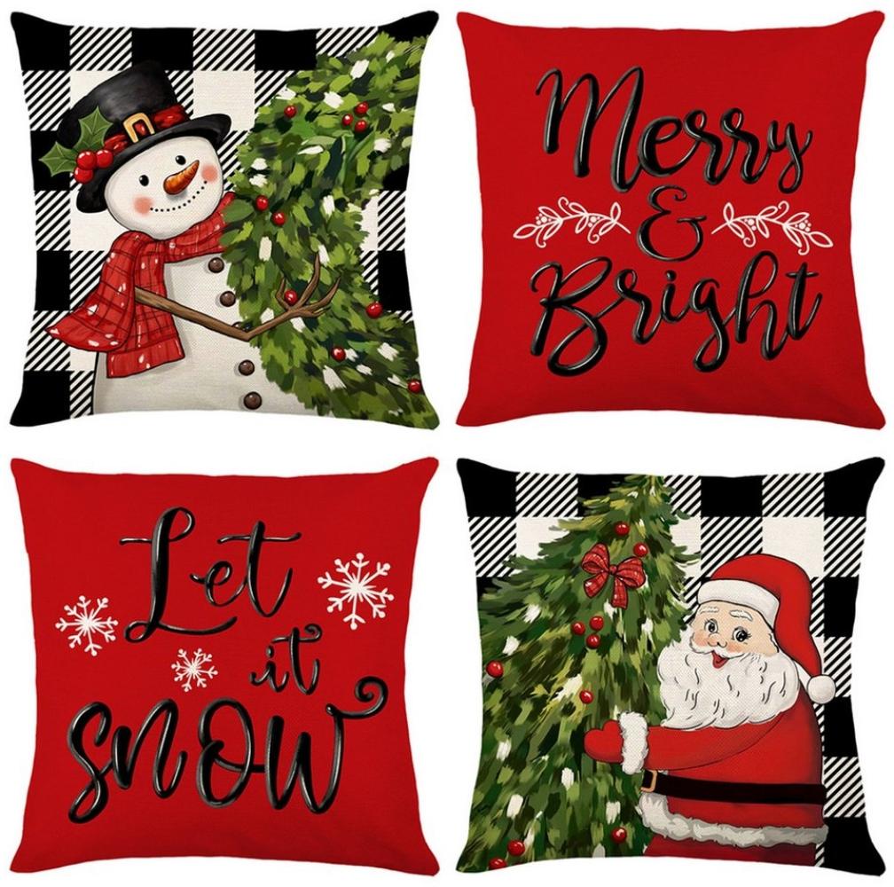 Qelus Kissenbezüge Weihnachten Kissenbezug 4er Set Kissenbezüge 45x45cm Dekokissen Deko, für Sofa Couch Bild 1