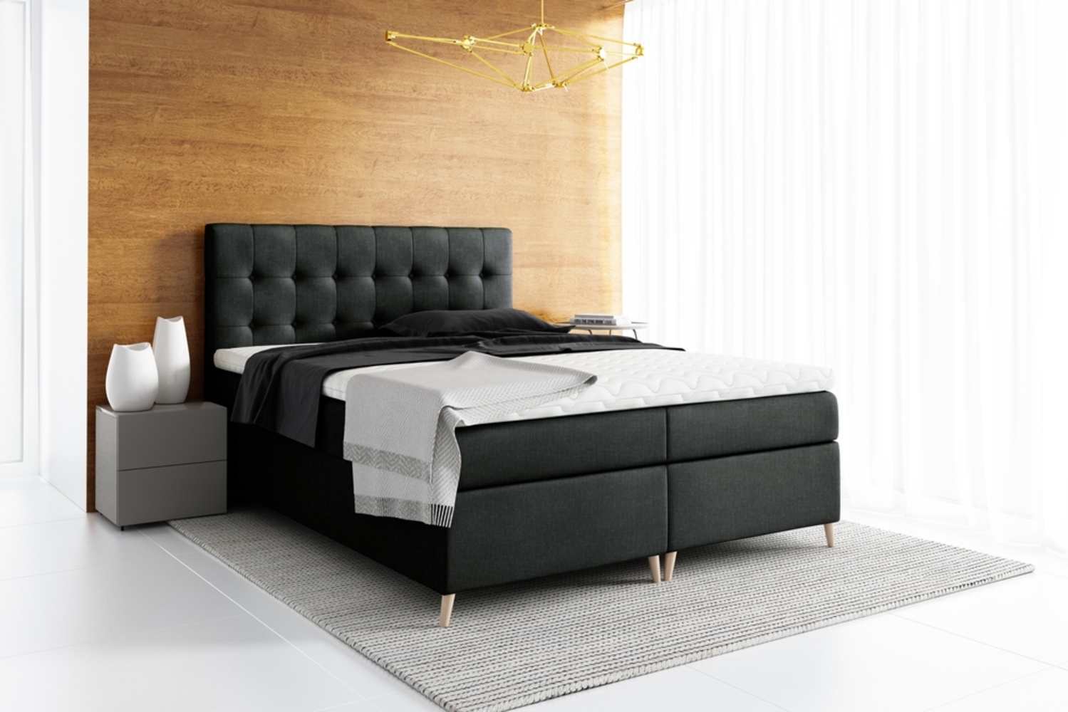 99rooms Sorento Boxspringbett Strukturstoff 180x200 cm Schwarz Bild 1