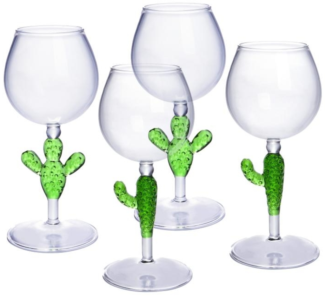 Vente-unique - Weingläser 4er-Set - Kaktusfüße - Transparent & Grün - D 8,5 x H 19,5 cm - GELLIF Bild 1