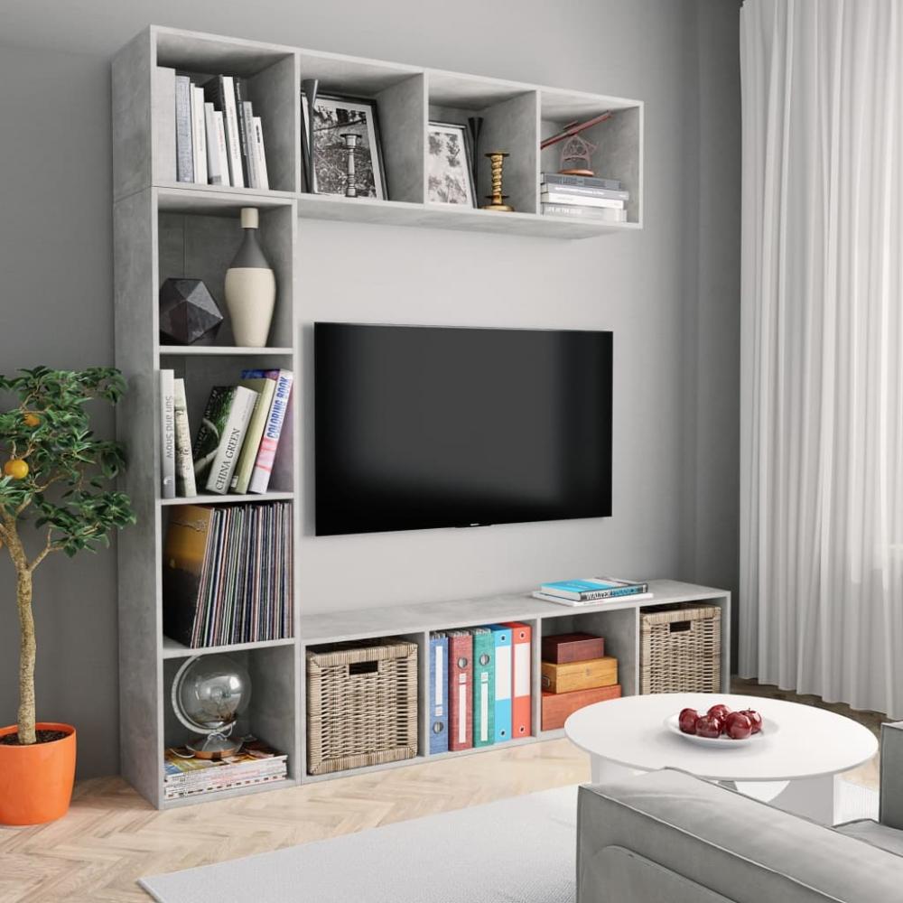 vidaXL 3-tlg. Bücher-/TV-Schrank Set Betongrau 180x30x180 cm 278792 Bild 1