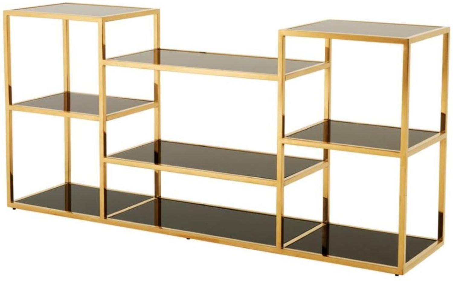 Casa Padrino Luxus Konsole gold mit schwarzem Glas 160 x 38 x H. 75 cm - Designer Kollektion Bild 1