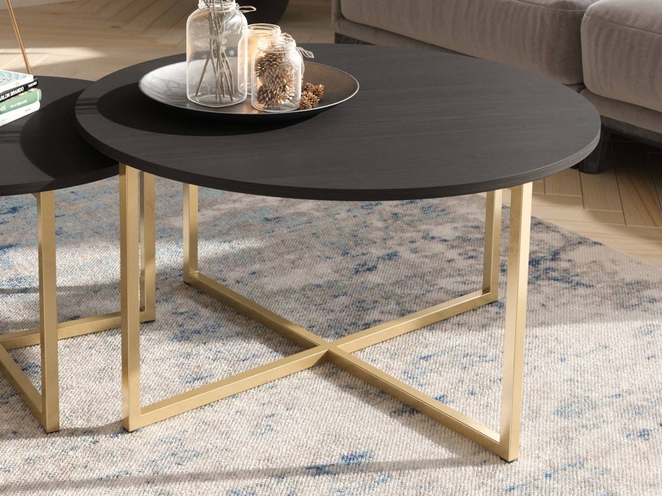 Couchtisch Pranav 80, Esche Portland Schwarz/Gold Bild 1