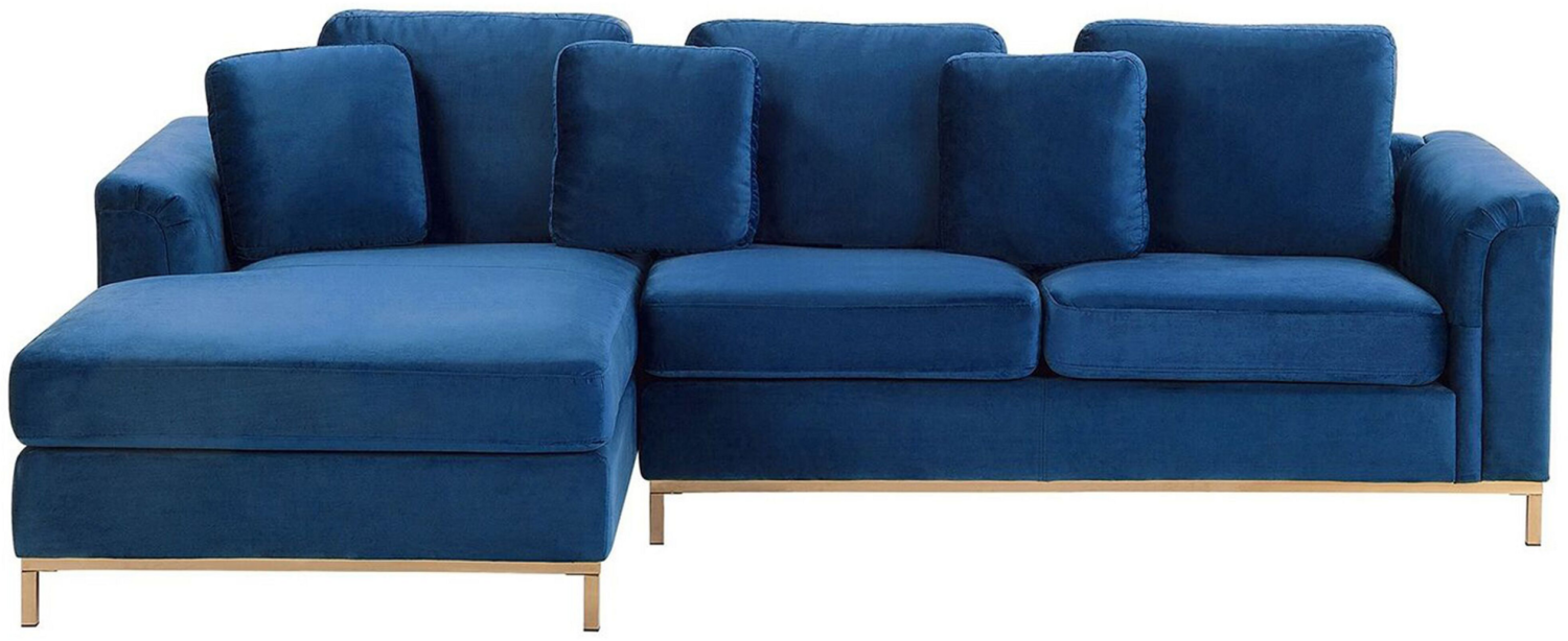 Ecksofa Samtstoff dunkelblau rechtsseitig OSLO Bild 1