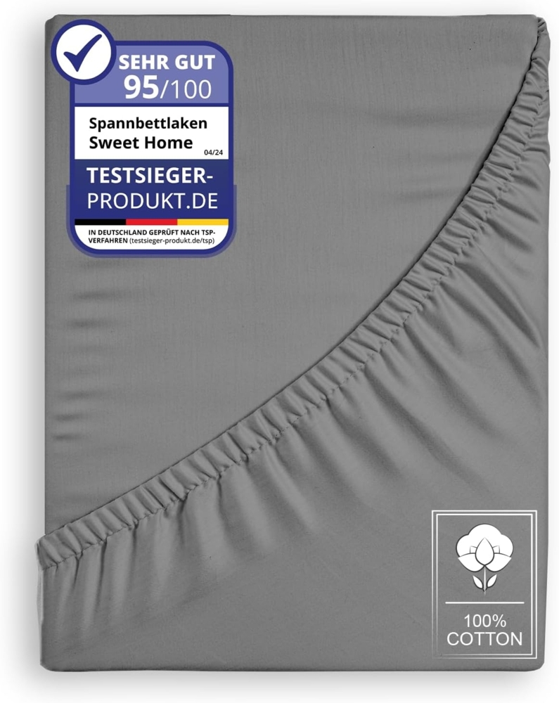 Jersey Spannbettlaken Spannbetttuch 100% Baumwolle Bettlaken Betttuch 135GSM Anthrazit 160x200cm Bild 1