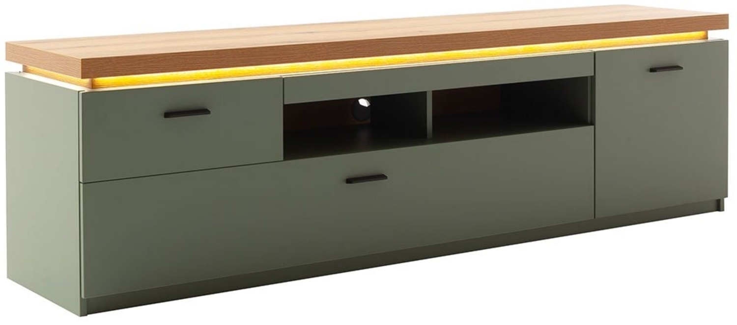 TV-Lowboard Marlena / Moniz, Holzwerkstoff, Grün, Holzfarben, 195 x 57 x 44 cm Bild 1