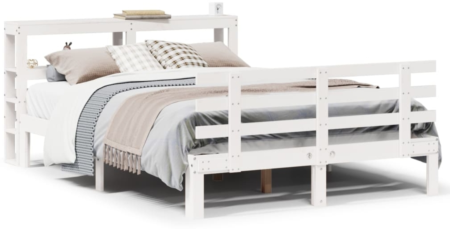 vidaXL Bettgestell mit Kopfteil ohne Matratze Weiß 140x190 cm 3306105 Bild 1