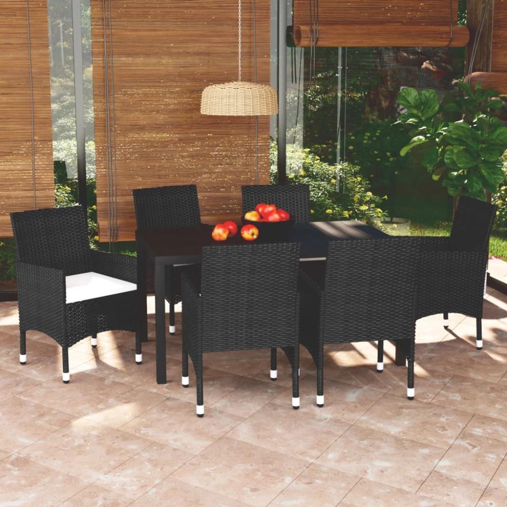 vidaXL 7-tlg. Garten-Essgruppe mit Kissen Poly Rattan Schwarz 3095012 Bild 1