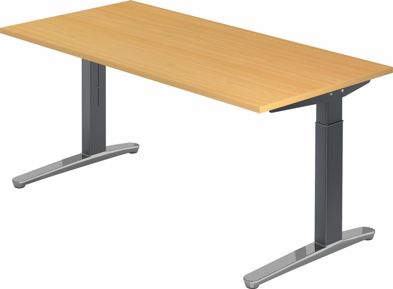 bümö® Design Schreibtisch XB-Serie höhenverstellbar, Tischplatte 160 x 80 cm in Buche, Gestell in graphit/alu poliert Bild 1