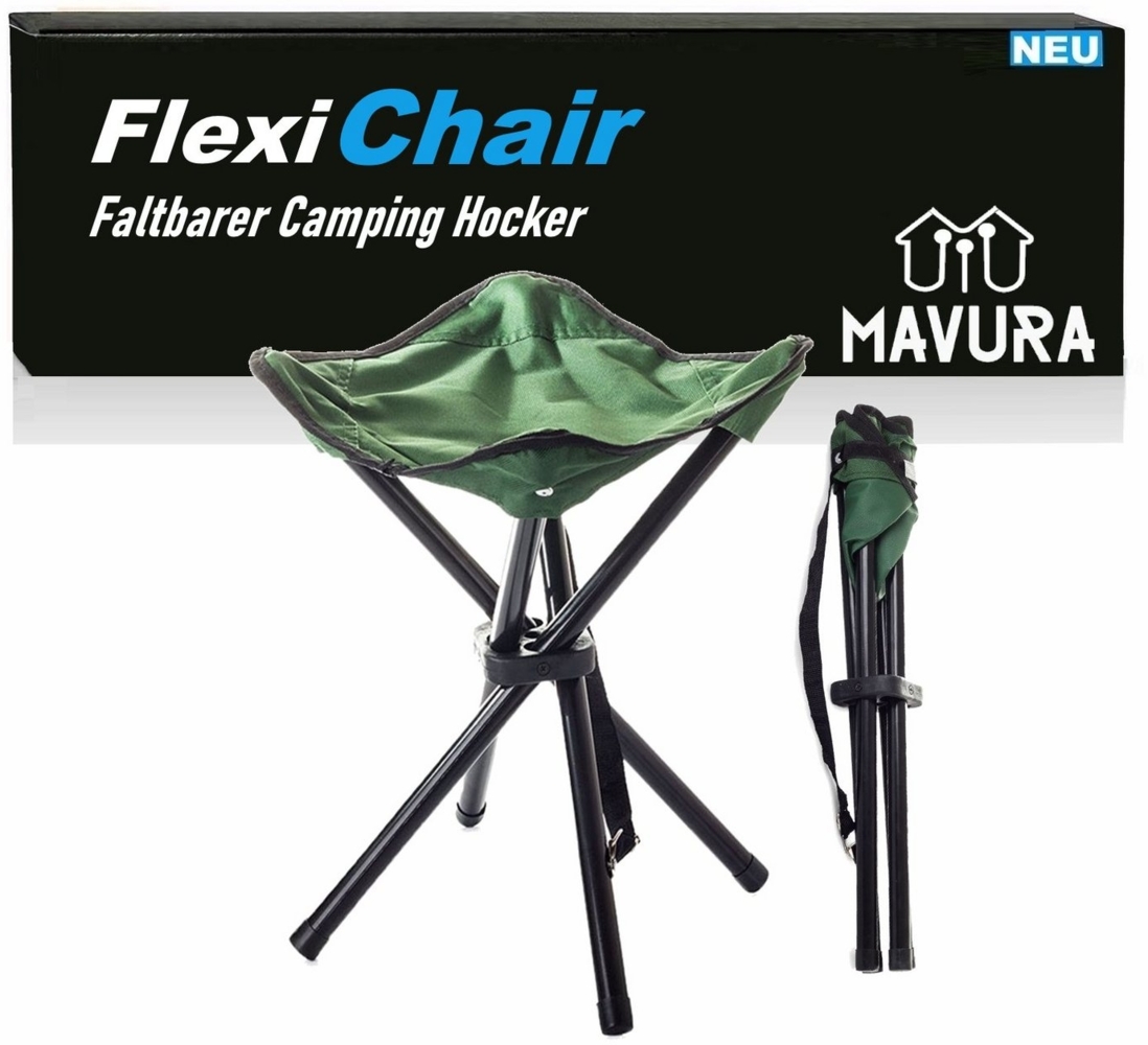 MAVURA Campingstuhl FlexiChair Camping Hocker - Faltbarer Stuhl mit Dreibein, ideal für Camping, Outdoor-Aktivitäten, Festivals und Angeln Bild 1